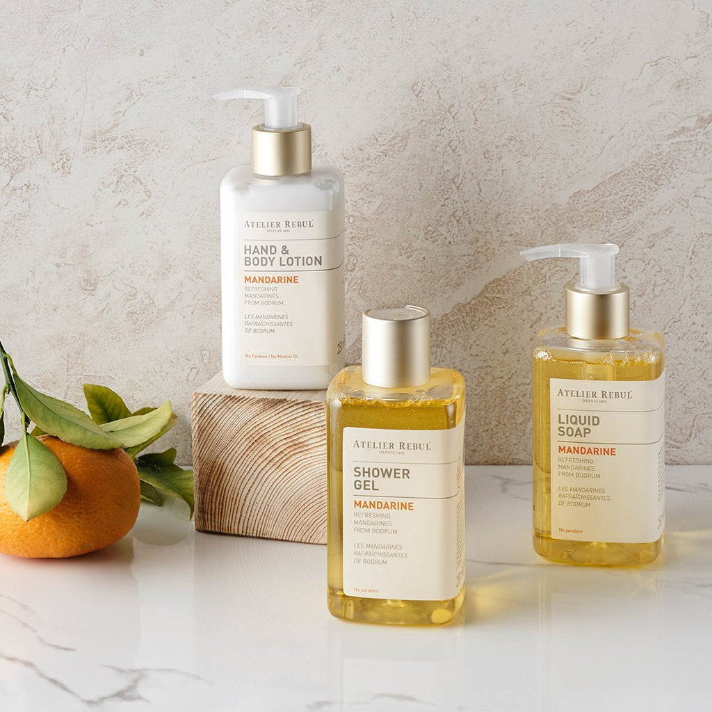 Mandarine Liquid Soap, Shower Gel and Hand & Body Lotion Giftset - Atelier Rebul