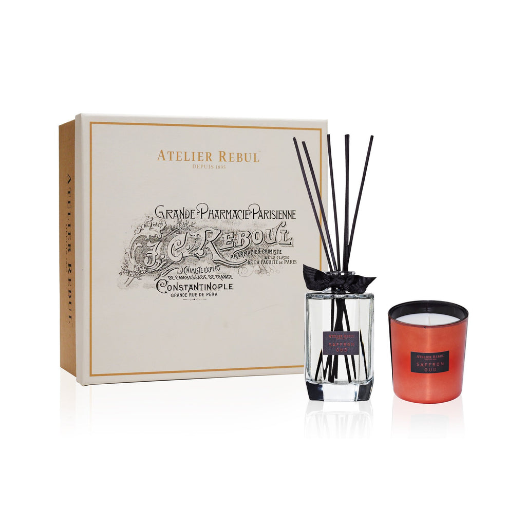 Saffron Oud Fragrance Sticks and Scented Candle Giftset - Atelier Rebul